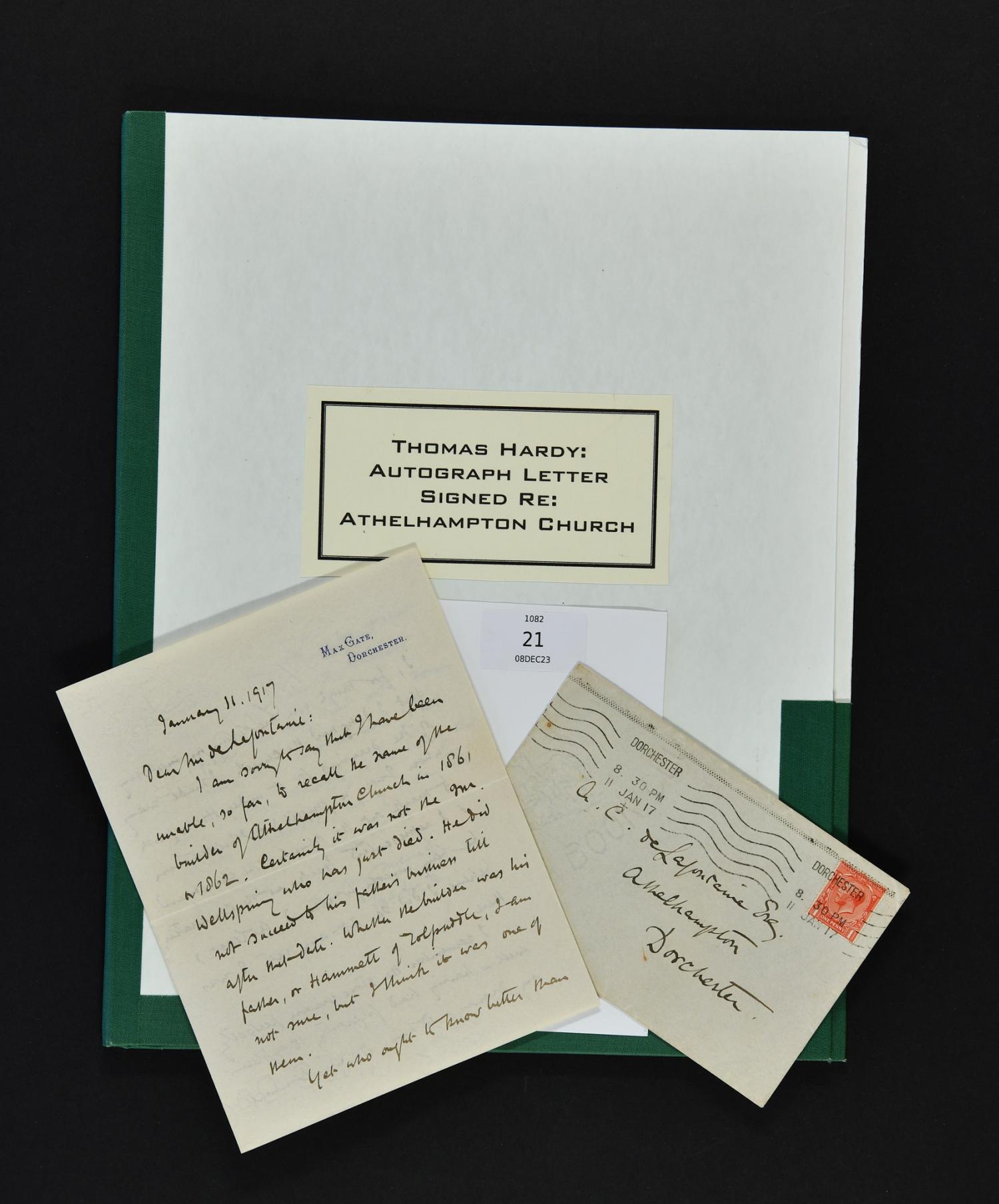 Letter from Thomas Hardy to Alfred de Lafontaine of Athelhampton House, Dorset, 11 January 1917.